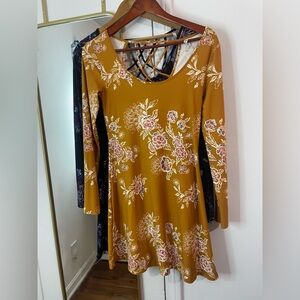 2 Y2K Mudd Mustard and Navy Floral Long Sleeve Dress